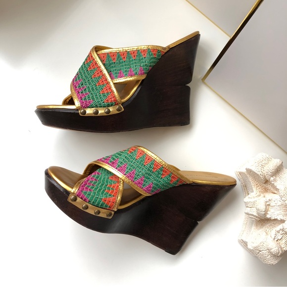 Diane von Furstenberg DVF Moore Tropical Leather Weave Wedge Platform Slingback - Picture 9 of 9